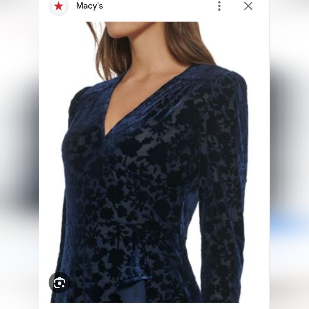 NWT Tommy Hilfiger Navy Blue Textured Velvet Semi-burnout Faux Wrap Dress Size 6 - Picture 2 of 5